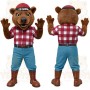 Brown Red White Plaid Bear Mascot Costume