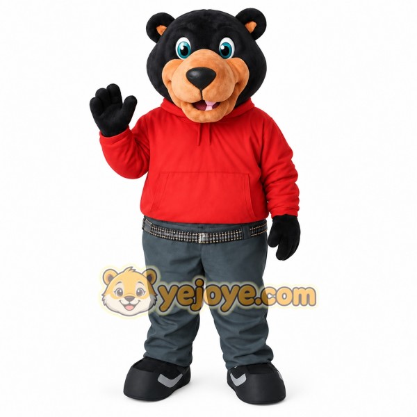 Black Bear Red Hoodie Gray Pants Mascot Costume Black Bear Red Hoodie Gray Pants Mascot Costume