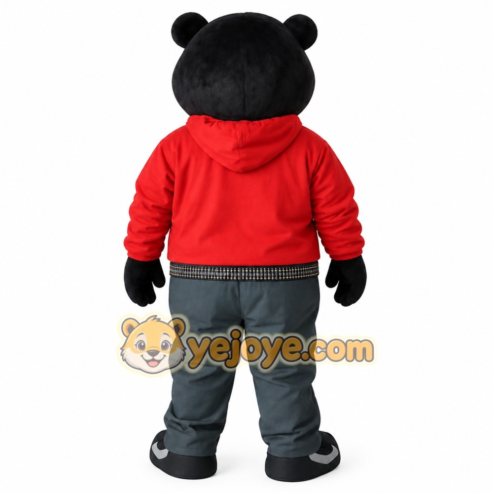 Black Bear Red Hoodie Gray Pants Mascot Costume Black Bear Red Hoodie Gray Pants Mascot Costume