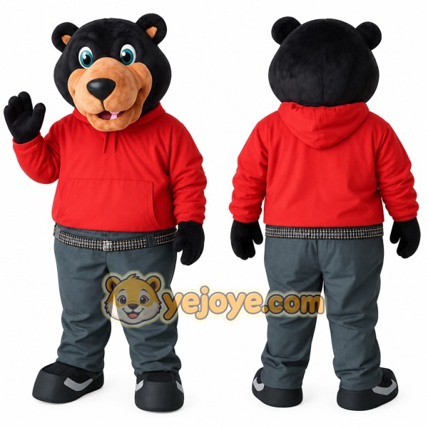 Black Bear Red Hoodie Gray Pants Mascot Costume