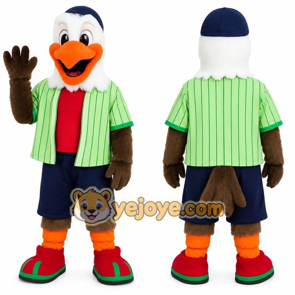 Green White Brown Baseball Eagle Mascot Costume