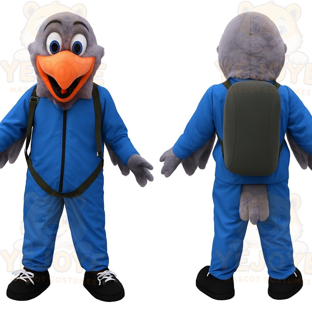 Blue Gray Orange Bird Mascot Costume
