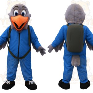 Blue Gray Orange Bird Mascot Costume