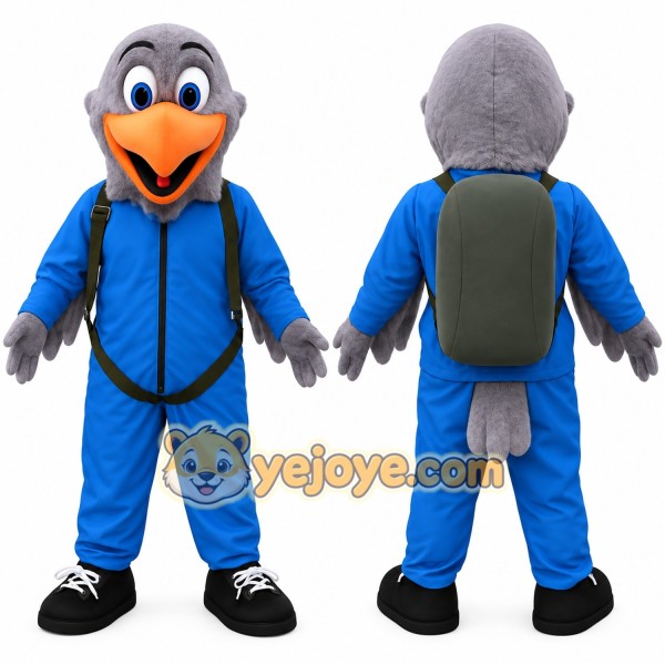 Blue Gray Orange Bird Mascot Costume