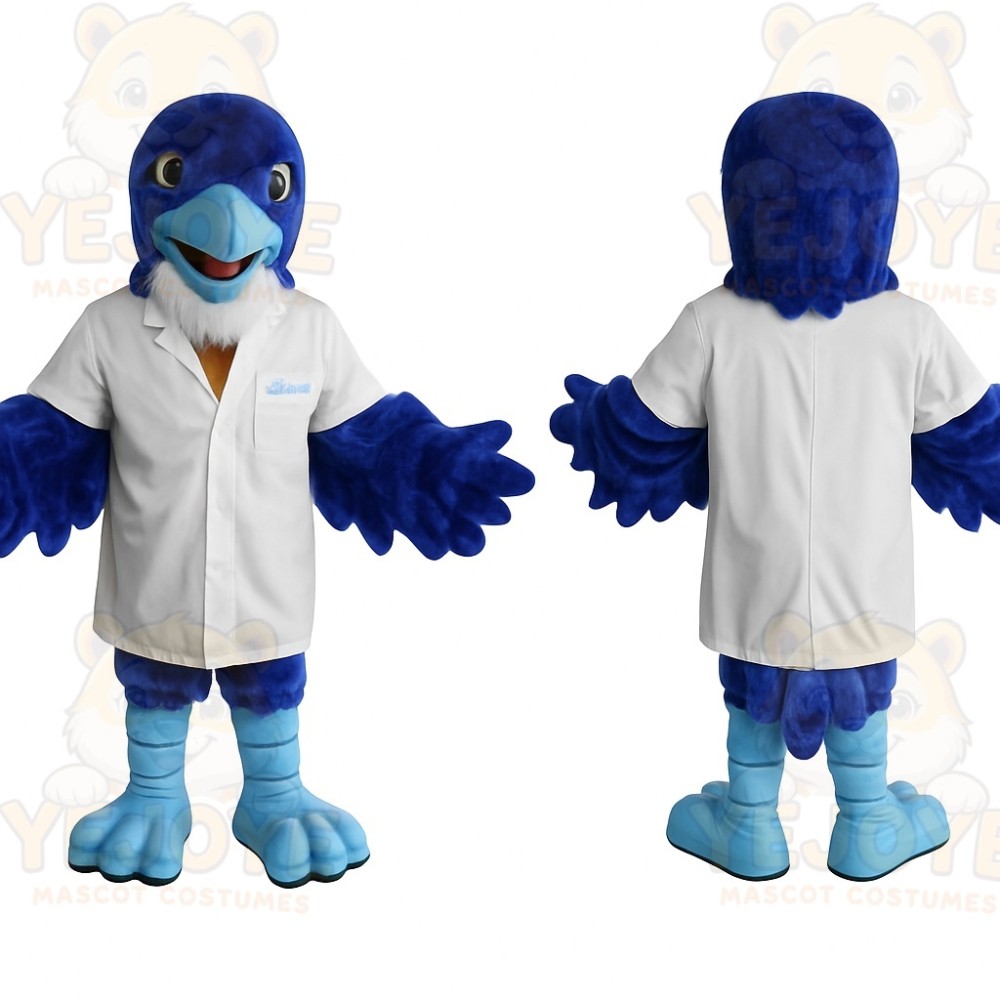 Blue White Scientist Bird Mascot Costume