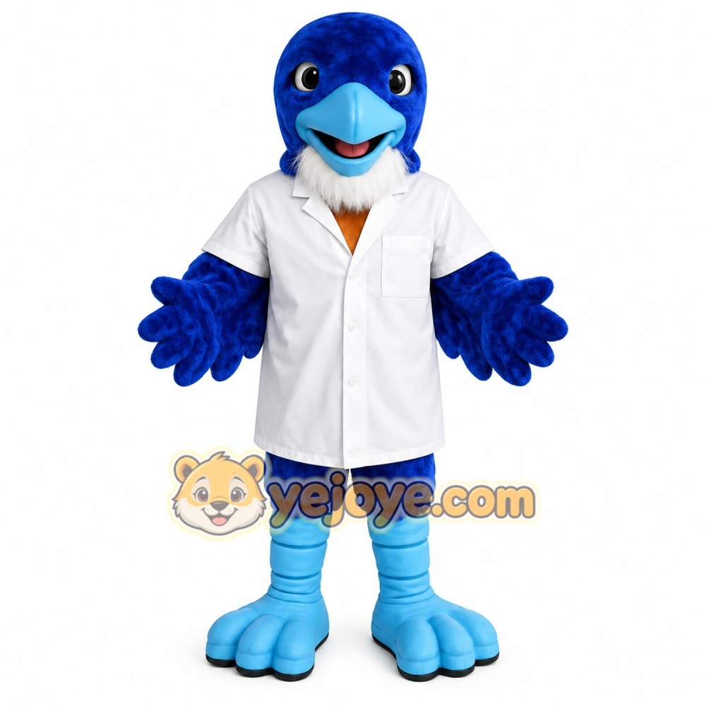 Blue White Scientist Bird Mascot Costume Blue White Scientist Bird Mascot Costume