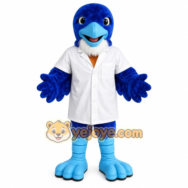 Blue White Scientist Bird Mascot Costume Blue White Scientist Bird Mascot Costume