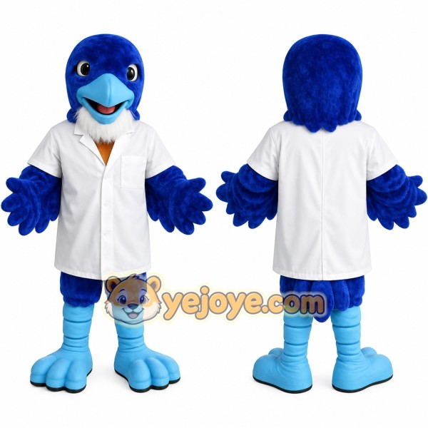 Blue White Scientist Bird Mascot Costume