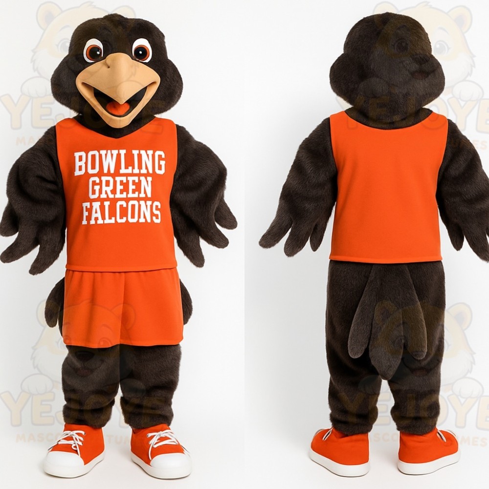 Dark Brown Orange Falcon Mascot Costume