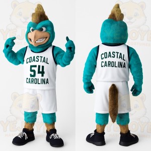 Teal Brown Basketball Rooster Mascot Costume