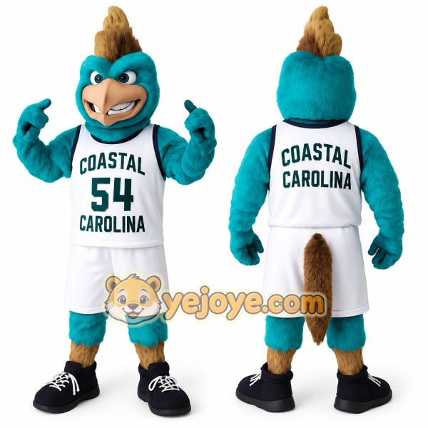 Teal Brown Basketball Rooster Mascot Costume
