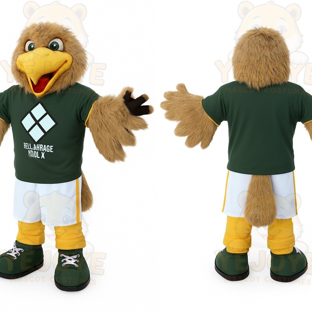 Tan Yellow Green Eagle Mascot Costume