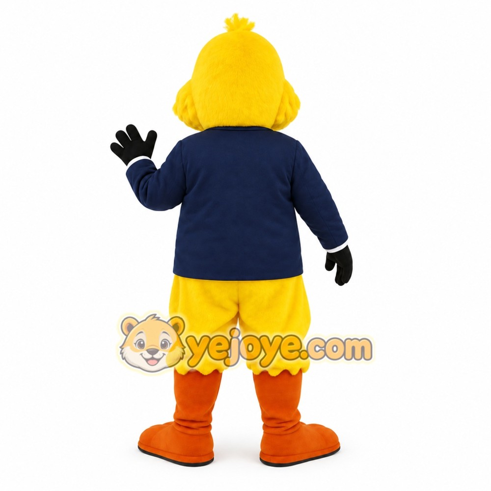 Yellow Duck In Navy Blazer Mascot Costume Yellow Duck In Navy Blazer Mascot Costume
