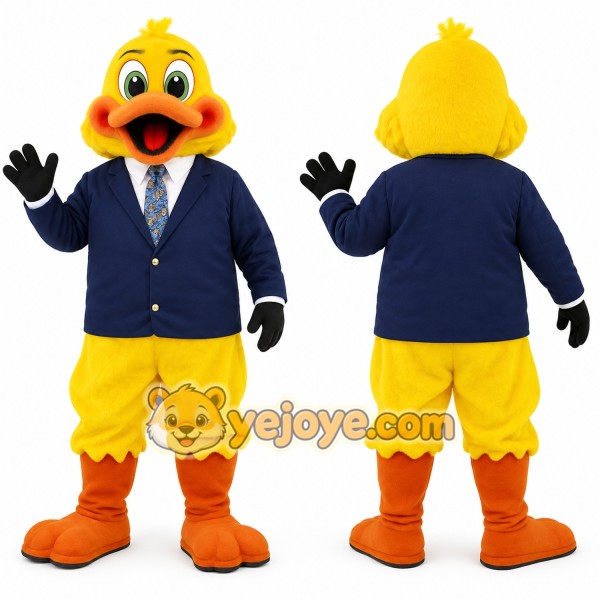 Yellow Duck In Navy Blazer Mascot Costume