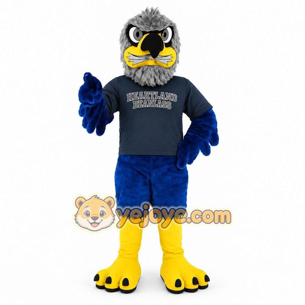 Gray Blue Yellow Hawk Mascot Costume Gray Blue Yellow Hawk Mascot Costume