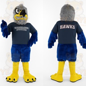 Gray Blue Yellow Hawk Mascot Costume