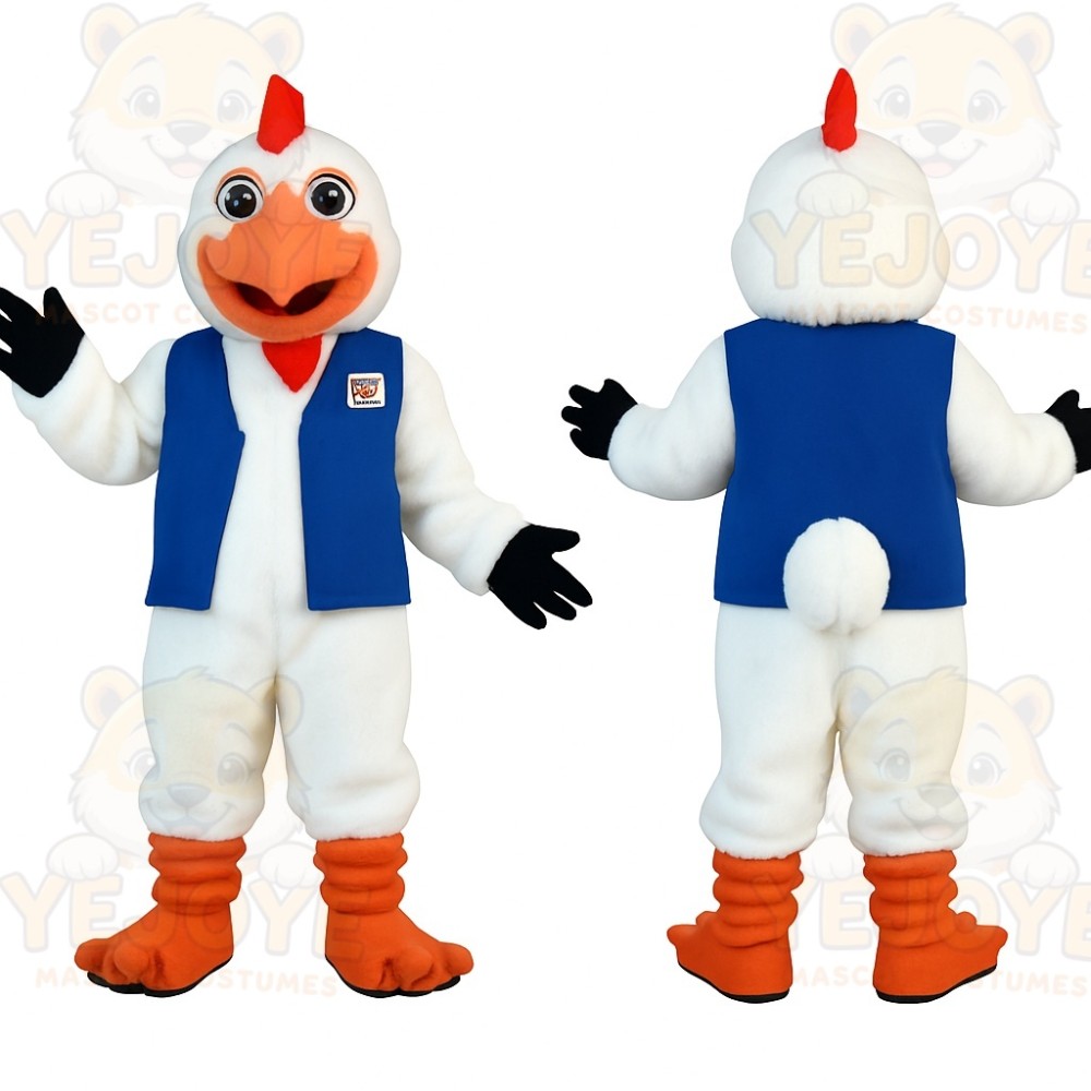 White Blue Orange Chicken Mascot Costume