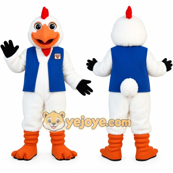 White Blue Orange Chicken Mascot Costume