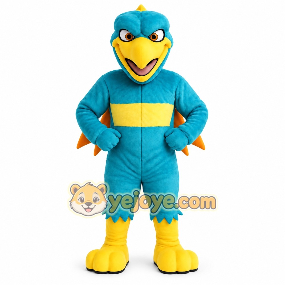 Teal Yellow Orange Dragon Mascot Costume Teal Yellow Orange Dragon Mascot Costume