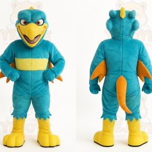 Teal Yellow Orange Dragon Mascot Costume
