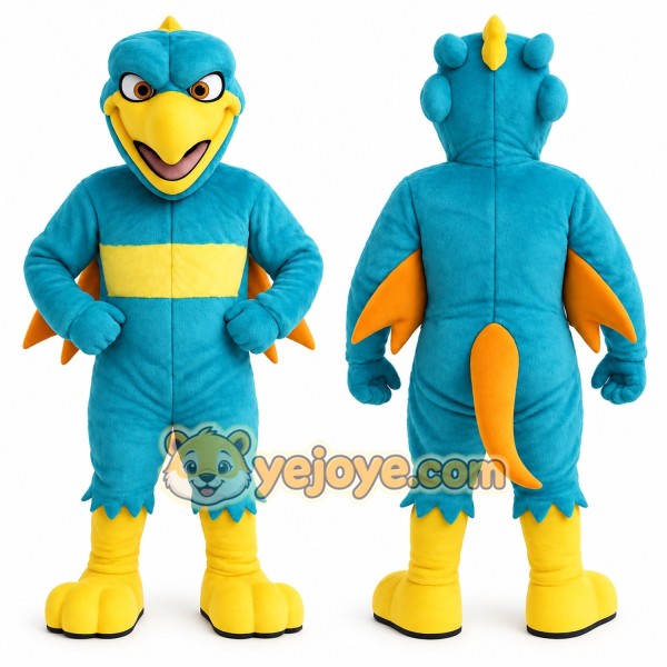 Teal Yellow Orange Dragon Mascot Costume
