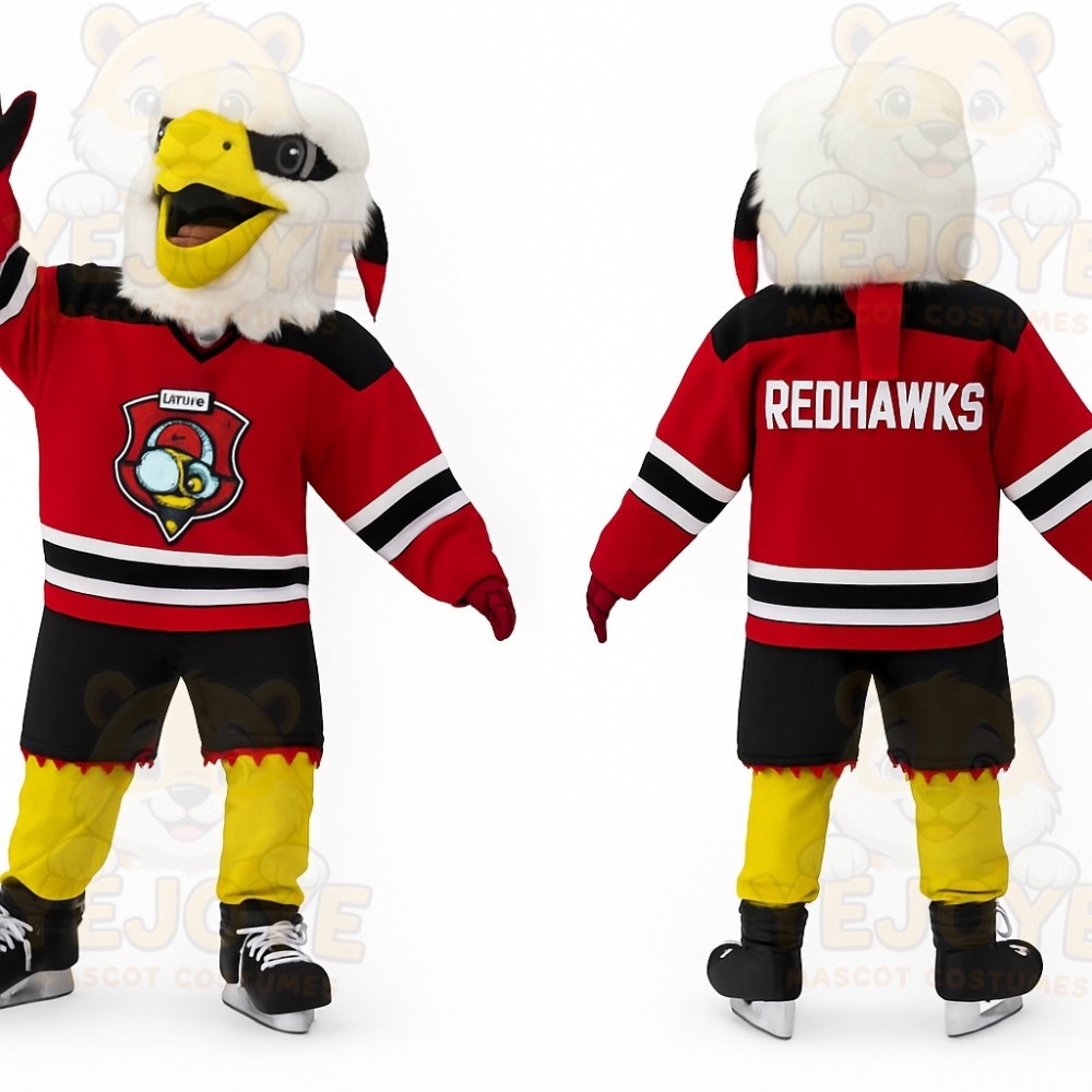 Red White Black Eagle Hockey Mascot Costume