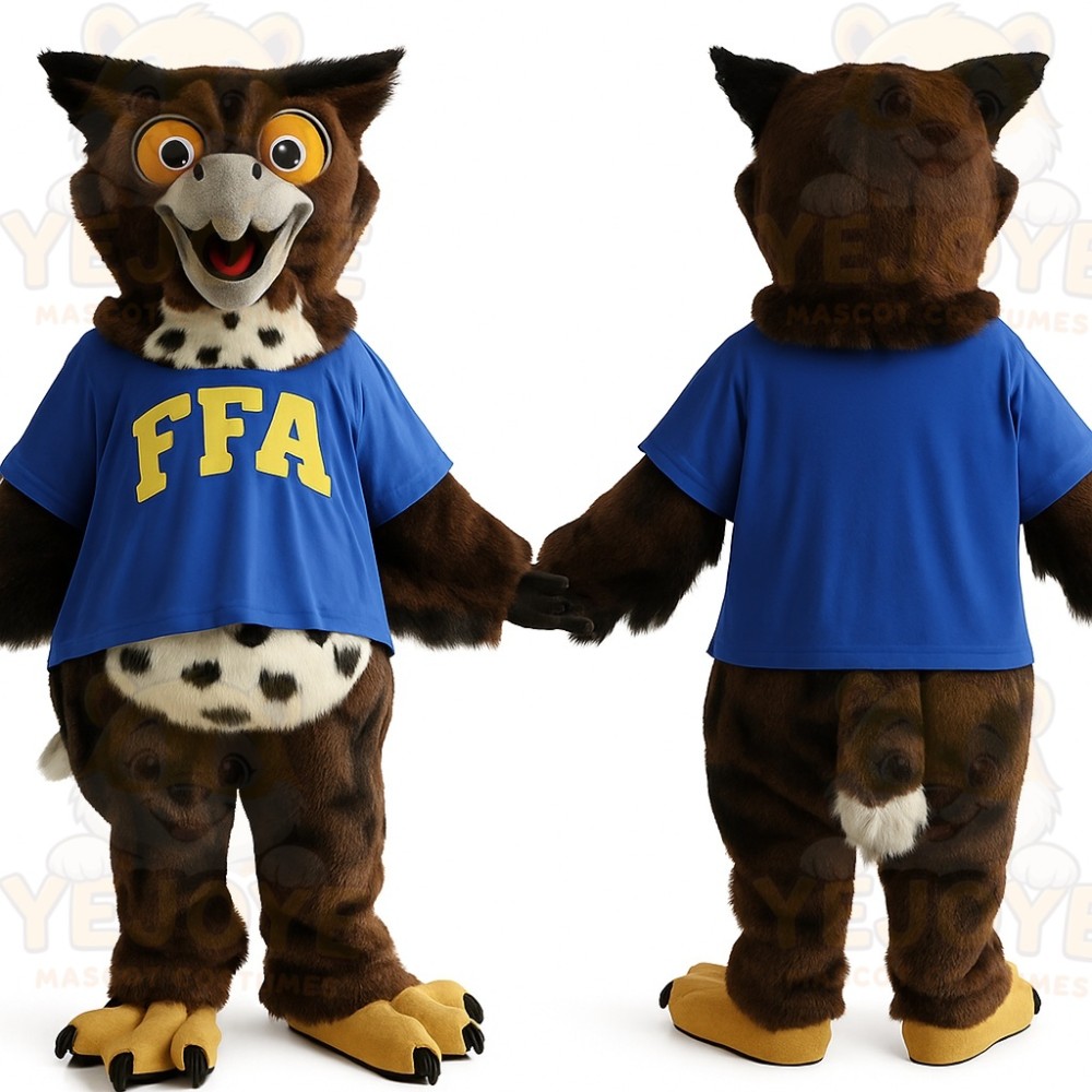 Brown Blue Owl Mascot Costume
