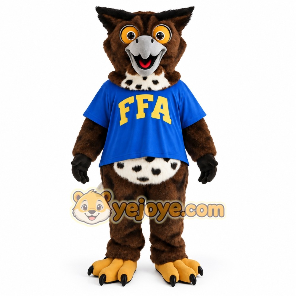 Brown Blue Owl Mascot Costume