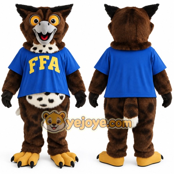 Brown Blue Owl Mascot Costume