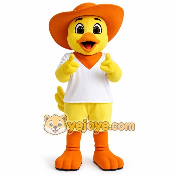 Yellow Orange Cowboy Duck Mascot Costume