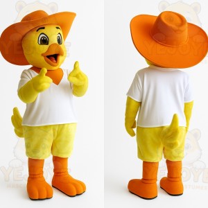 Yellow Orange Cowboy Duck Mascot Costume