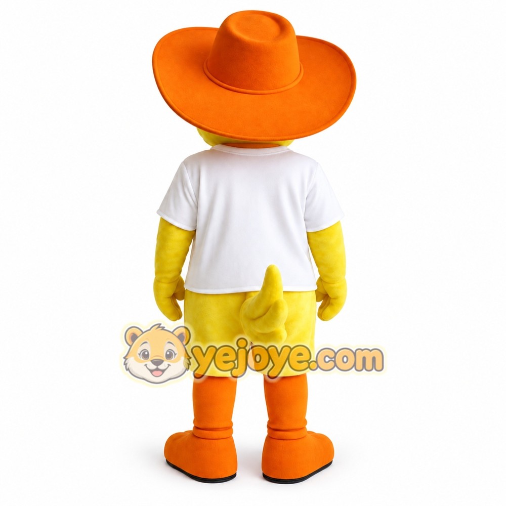 Yellow Orange Cowboy Duck Mascot Costume Yellow Orange Cowboy Duck Mascot Costume