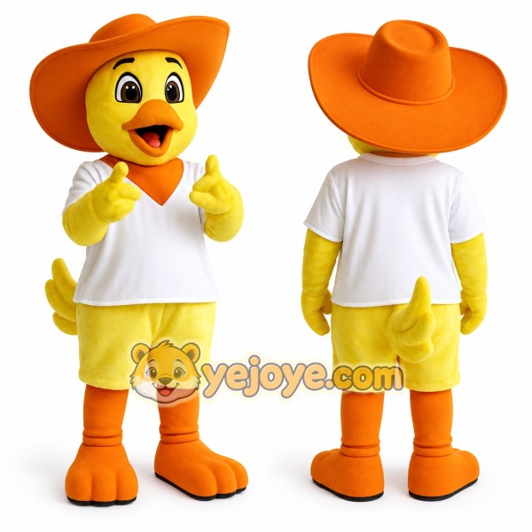 Yellow Orange Cowboy Duck Mascot Costume