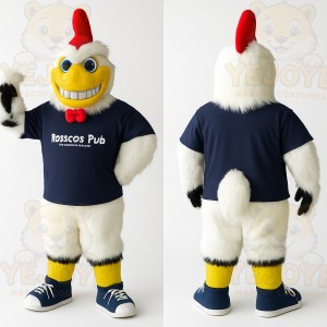 White Yellow Navy Rooster Mascot Costume
