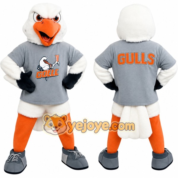 White Orange Gray Seagull Mascot Costume