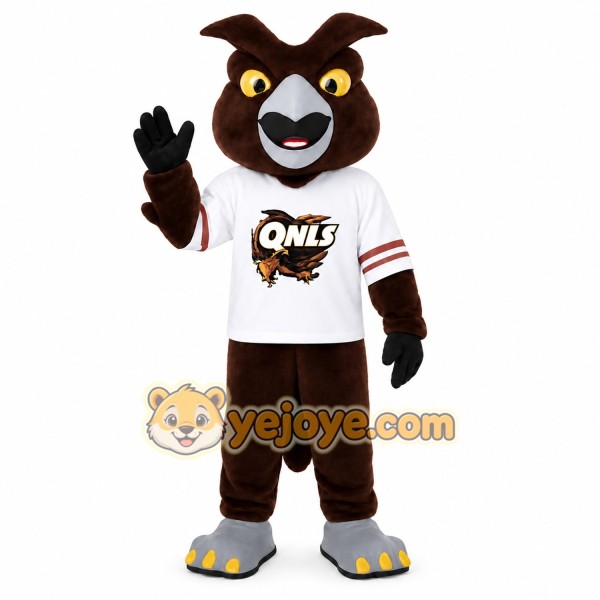 Dark Brown Owl Mascot Costume with White Shirt
