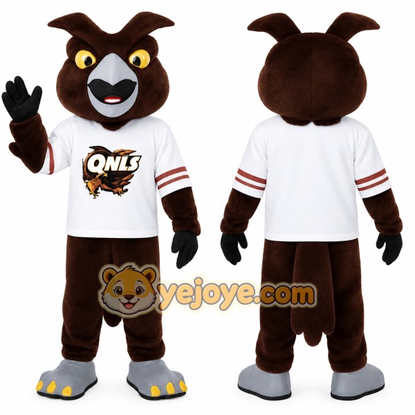 Dark Brown Owl Mascot Costume with White Shirt