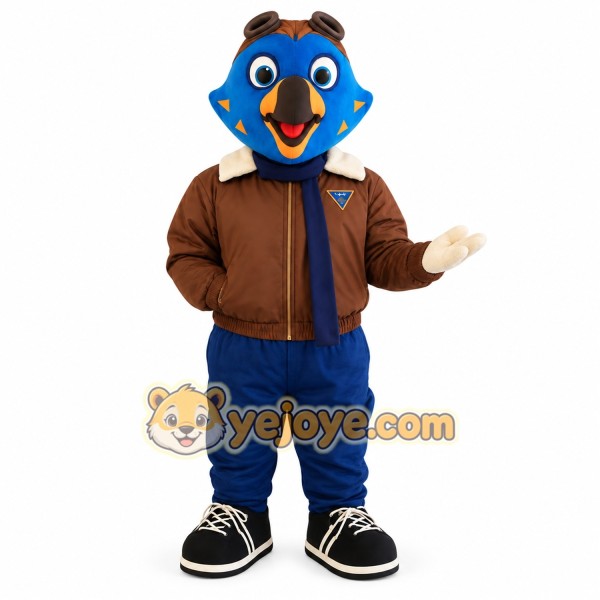 Blue Brown Aviator Bird Mascot Costume Blue Brown Aviator Bird Mascot Costume