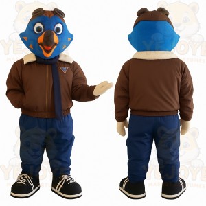 Blue Brown Aviator Bird Mascot Costume