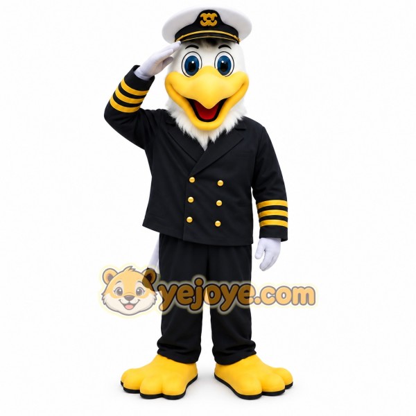 Black White Yellow Eagle Captain Mascot Costume
