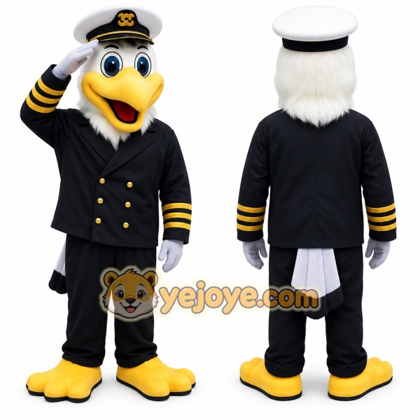 Black White Yellow Eagle Captain Mascot Costume