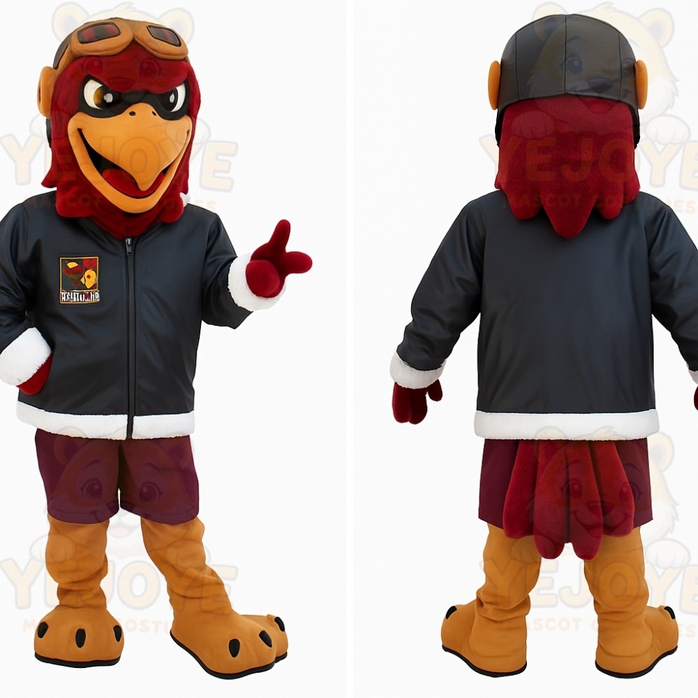 Burgundy Gray Aviator Eagle Mascot Costume