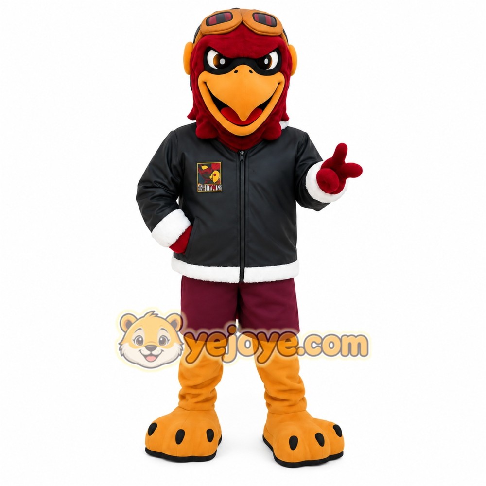 Burgundy Gray Aviator Eagle Mascot Costume Burgundy Gray Aviator Eagle Mascot Costume