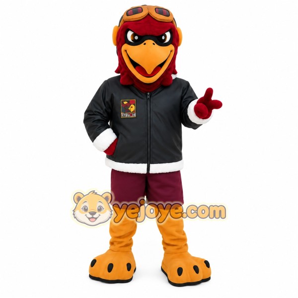 Burgundy Gray Aviator Eagle Mascot Costume Burgundy Gray Aviator Eagle Mascot Costume