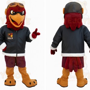 Burgundy Gray Aviator Eagle Mascot Costume