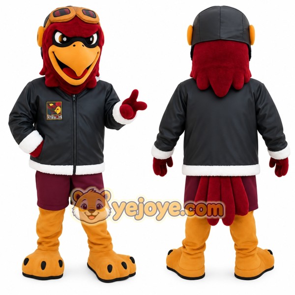 Burgundy Gray Aviator Eagle Mascot Costume