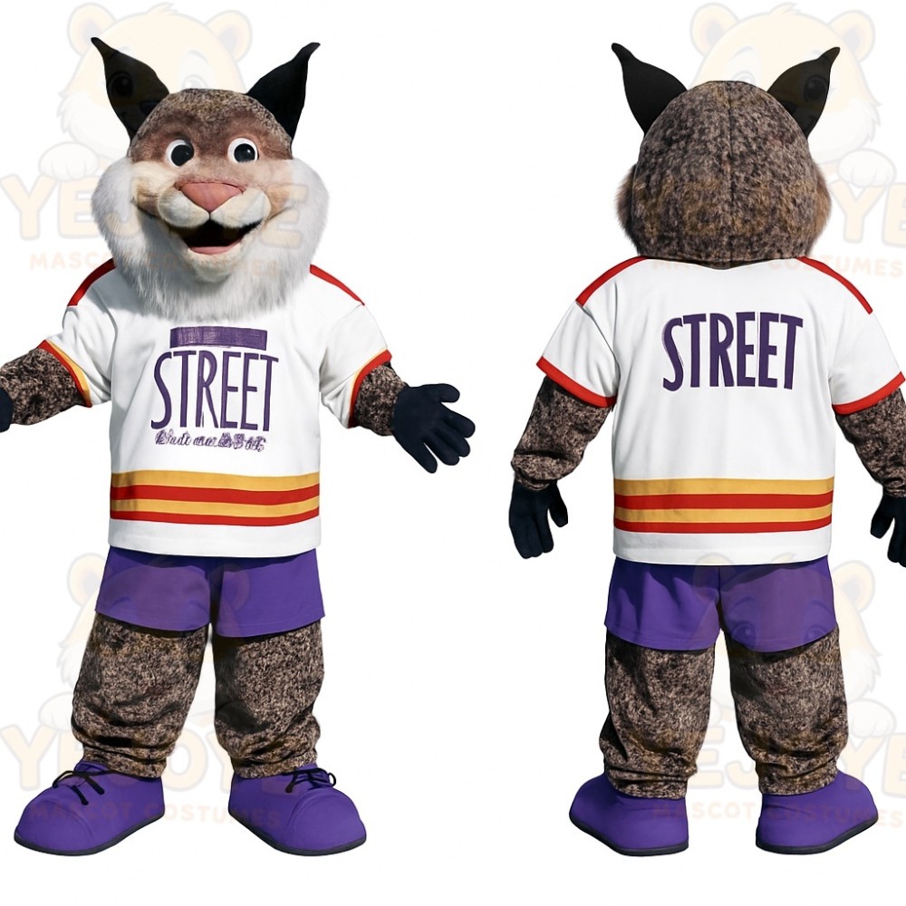 Brown White Purple Bobcat Mascot Costume