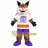 Brown White Purple Bobcat Mascot Costume