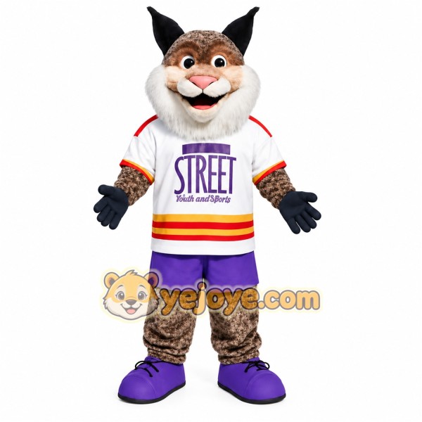 Brown White Purple Bobcat Mascot Costume Brown White Purple Bobcat Mascot Costume