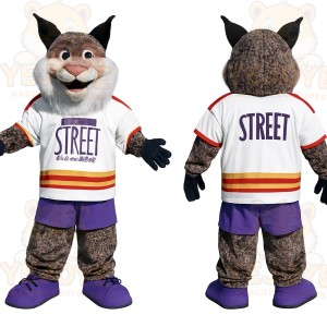 Brown White Purple Bobcat Mascot Costume
